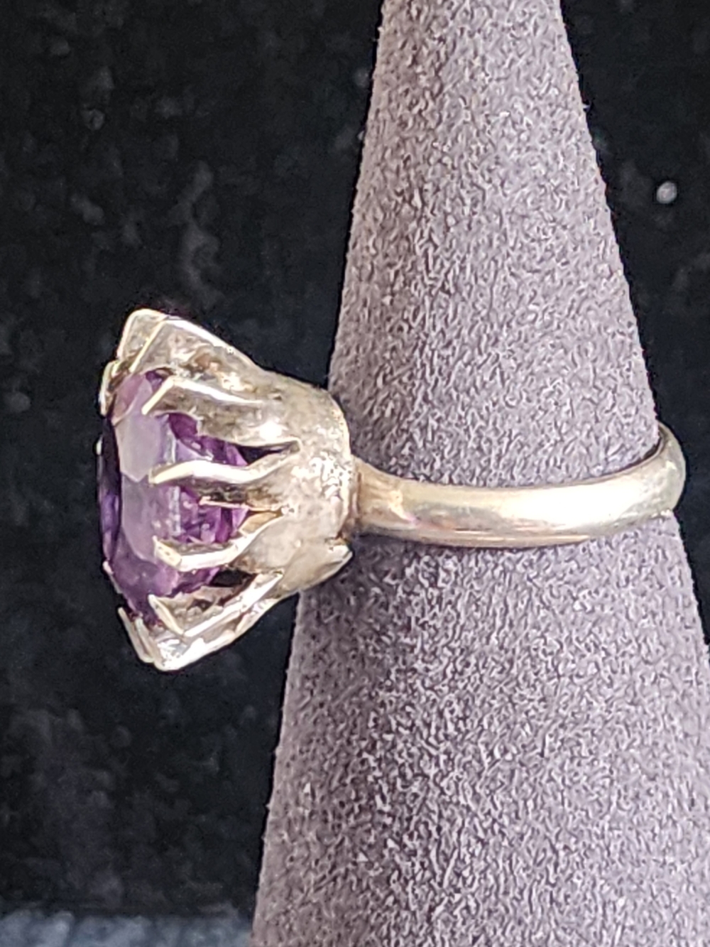 Vintage Taxco Mexico 925 Sterling Silver Amethyst Statement Ring Sz 6.5 Signed - Picture 4 of 8